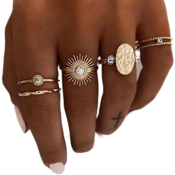 Boho-helmi nivelnivelrenkaat kulta aurinko nivelnivelrenkaat pinottava rengassarja vintage strassi geometrinen rengas häntärengas etusormikorut