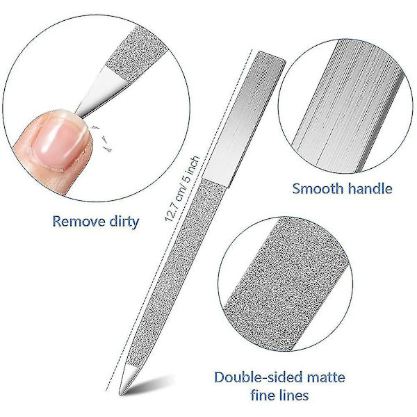 6-pack diamant nagelfil i rostfritt stål, dubbelsidig nagelfil i metall, bästa present