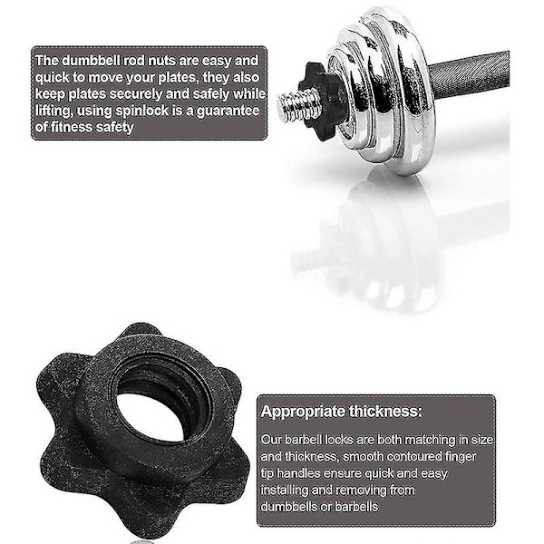 2 kpl kauluksia käsipaino kuusiomutteri ja 4 kpl käsipaino tanko mutterikaulukset, 1 tuuman vakiokäsipainolle (25 mm) BlackSilver