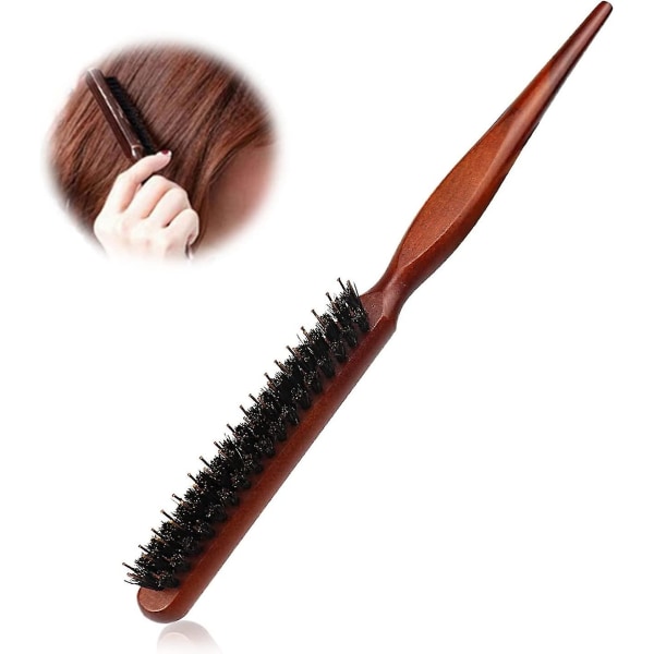 Boar Bristle hårborste, professionell hårborste, hårborstekammar, trähandtag, för hem och salong (brun)