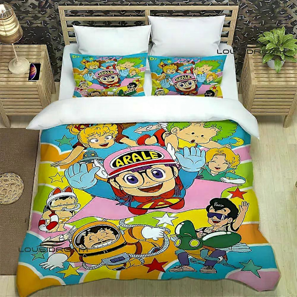 v1099 Sengetøy Doctor Slump tegneserie trykt Sengetøysett utsøkt sengetøy sett dynetrekk sengeteppe sett sengetøy luksus bursdagsgave 3-delt 240x260cm 94x102in