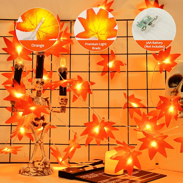 Lönnlöv ljusslinga, 3M 20LED höst höst ljusslinga batteridriven med timer, höstlöv ljusslinga