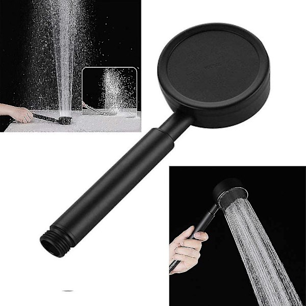Brusehoved med slange og håndbruser 80mm diameter med 1,5m rustfrit stål sort