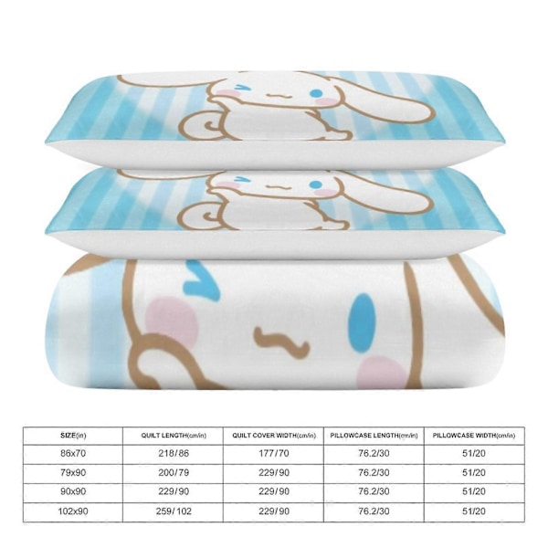 v1429 Cinnamoroll Täcke Set Tjockt Mjukt 3 Delars Sängklädesset Året Runt Täcke med 2 Örngott för Vuxna Kvinnor Flickor Tonåringar Hem Rum Inredning io 135x200cm 53x78in