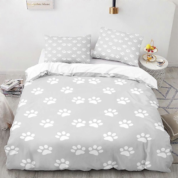 v4878 Sängkläder Tassavtryck Klotryck Katter Hundar Svart Vit Grå Påslakan Sängset Sängkläder IU4878 135x200cm 53x78in