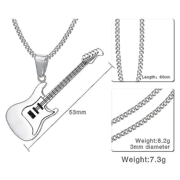 Musikk Smykker for Menn, Rustfritt Stål Rock Hiphop Elektrisk Gitar Bass Hengesmykke Halskjede for Kvinner Unisex Smykker Kolye 24 tommer