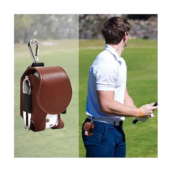 2 stk Golf Tee Bag Kuglepose Mini Læder Golfbold Opbevaring Taske Holder Hold Golf Opbevaring Tilbehør-a Brown