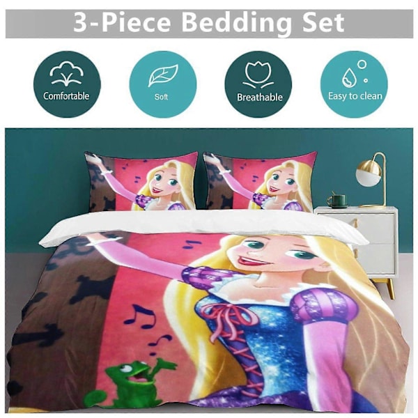 v249 Tegneserieprinsesse 3-delt sengetøjssæt 1 dynebetræk + 2 pudebetræk til børn drenge piger voksne tegneserie varmt sødt mode ferie gave hn249 135x200cm 53x78in
