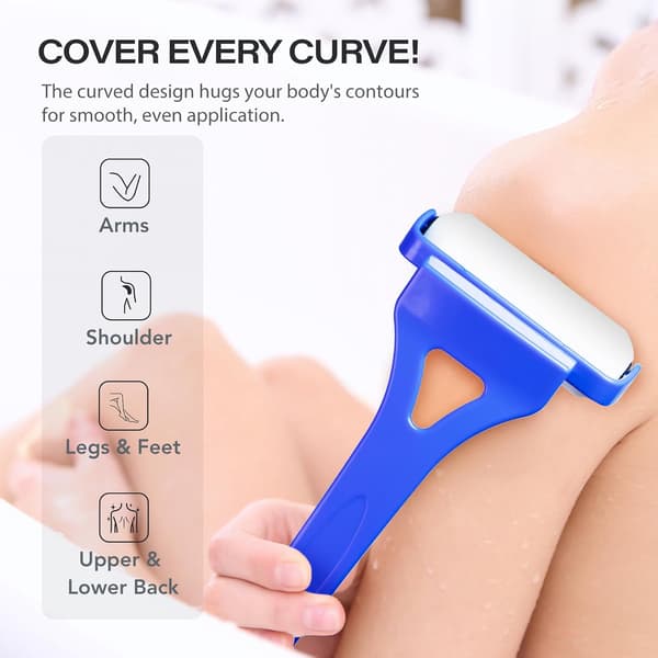 Back Lotion Applicator with Long Handle, 4 Reusable Foam Rollers & Foldable Design for Easy Self-Application, Blue Blue