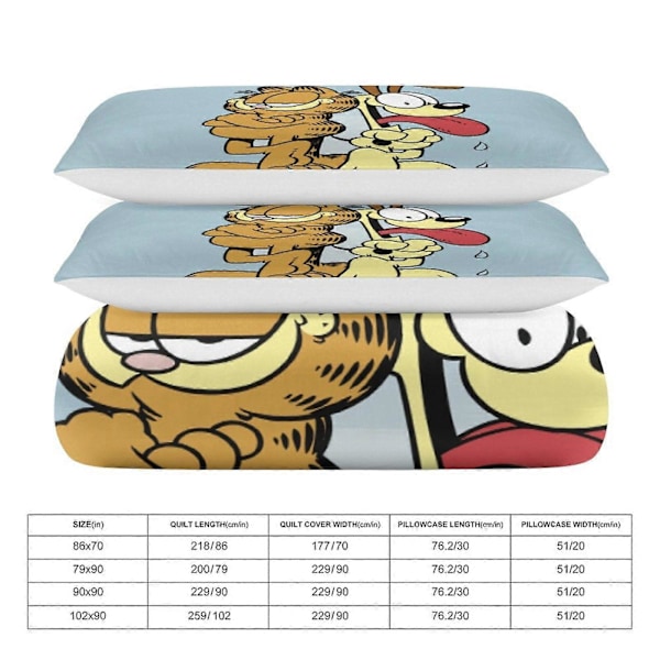 x43 Garfield Påslakan Mikrofiber Sängkläder Set 3D-tryckt Lättviktigt 3-delars Täcke Set, 1 Påslakan och 2 Örngott för Barn Pojkar 135x200cm 53x78in