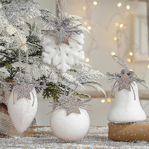 3 st julgranskulor julgranshängande, vit snöscen, skum snöklockdekoration  Bd