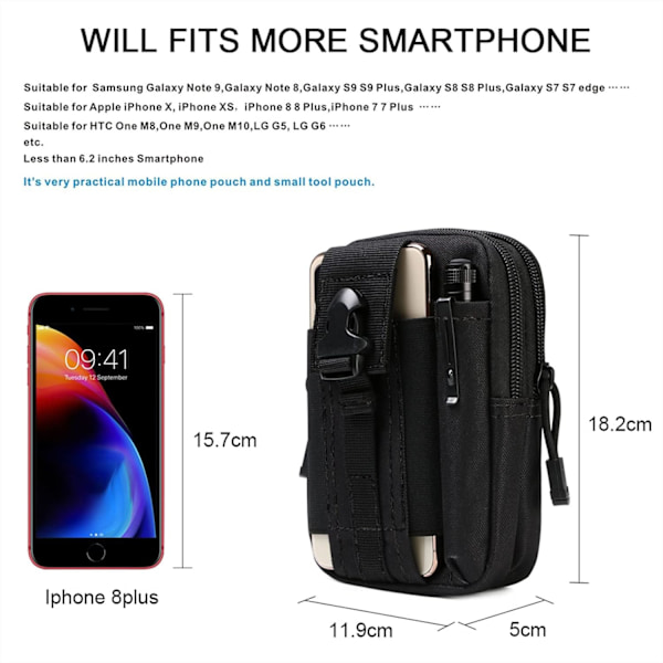 Taktiska midjeväska, universell utomhus midjeväska Utility Gadget midjeväska med mobiltelefonhölster för sport, vandring, camping, resor