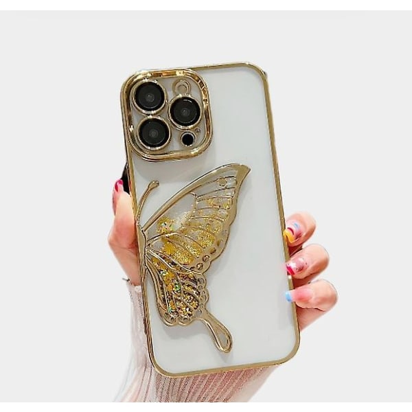 Luksus elektrolyyttinen silikoni läpinäkyvä glitter hiekka unelma perhonen puhelimen kuori iPhone 15 Pro