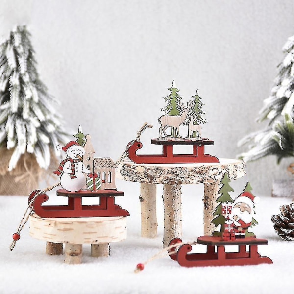 juleslæde miniature ornament 3d aftagelig rustik bordplade slæde håndværk til kappe dør bogreol Old Man