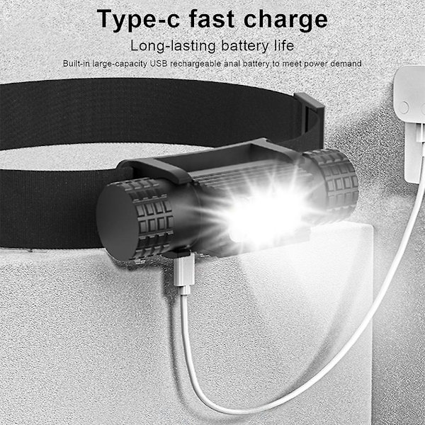 USB-uppladdningsbar pannlampa Vattentät Bärbar Utomhus Nödlampa För Cykling Ridning Camping Vandring Default