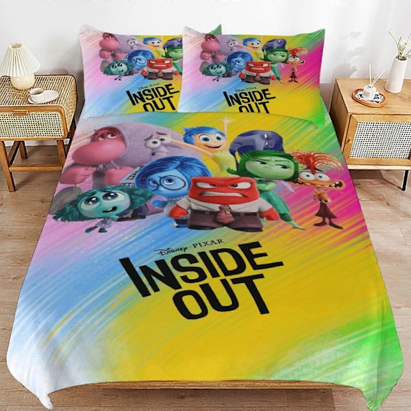 x493 Inside Out 2 -elokuvan sängynpeite mikrokuituinen vuodevaatesetti 3D-painettu kevyt 3-osainen peittosetti, 1 pussilakana ja 2 tyynyliinaa lapsille pojille 200x200cm 78x78in