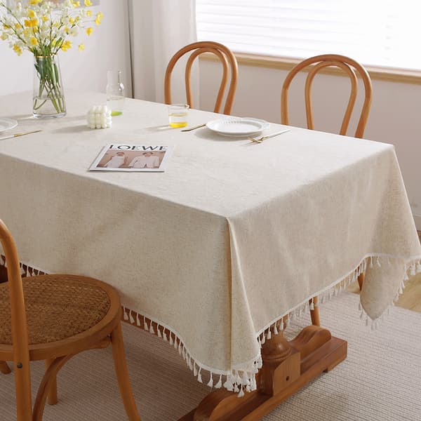 (140x180 cm) Rektangulær Beige Bomullsduk i Lin Solid Farge Støvtett Vaskbar Duk