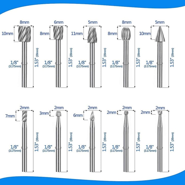 20 stk. Hss Router Carbide Graveringsbits Til Router Bit Sæt 1/8 Tommer (3mm) Skaft Til Roationsværktøjer Silver