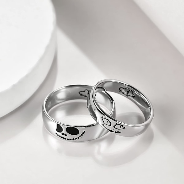 Jack Gothic Parring i Sterling Silver - Jack och Sally Dödskalleringar Mardrömsringar Romantiska Smycken Present till Män och Kvinnor