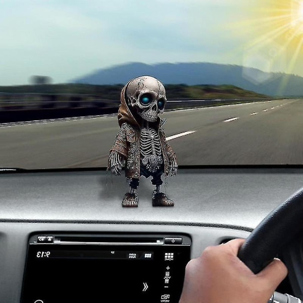 1/4 st Car Skeleton Figurine Skull Resin Statue Cool Skeleton Dekorativ För Skrivbord Dekor Display Auto Backspegel Tillbehör D