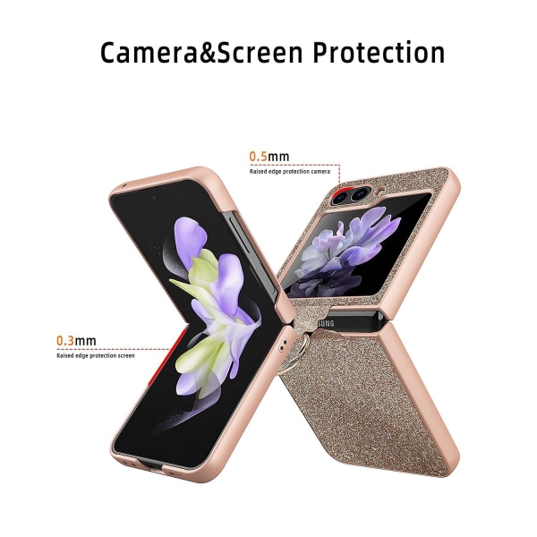 Bling Glitter case , joka on yhteensopiva Samsung Galaxy Z Flip 5:n kanssa, Pu-nahkainen cover , näytönsuoja ja sormus Black For Z Flip 5