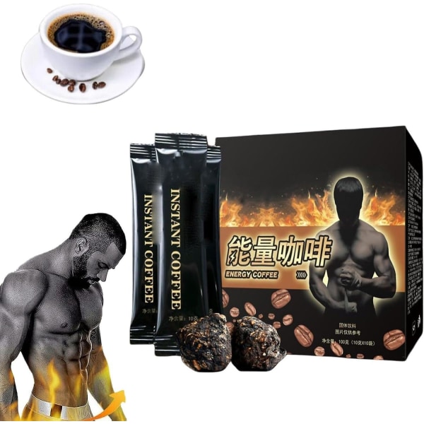 Mænds Energy Kaffe - Sort Maca Mænds Energy Kaffe, Instant Maca Kaffe Til Mænd, Maca Kaffe Pulver, Øg Energi & Styrke 1 box of 10 packs