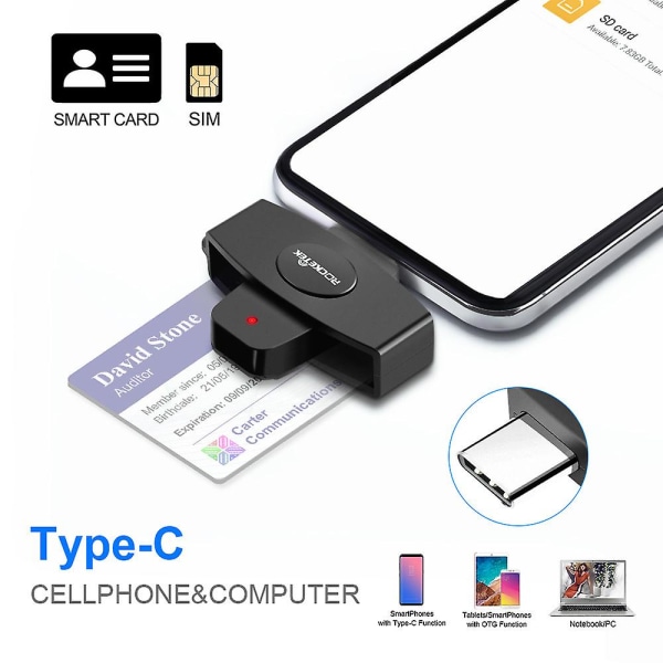 Typ-c Smart Card Sim-kortläsare Wide System kompatibelt med Windows (32/64 bitar) Xp/vista/7/8/10, Mac Os, Android, mobiltelefon