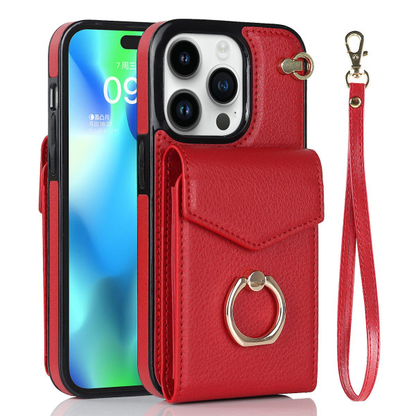Case kompatibelt med Iphone 14 Pro Max/14 Pro, Rfid-blockerande Pu- cover med ringstöd Red For iPhone 14 Pro Max