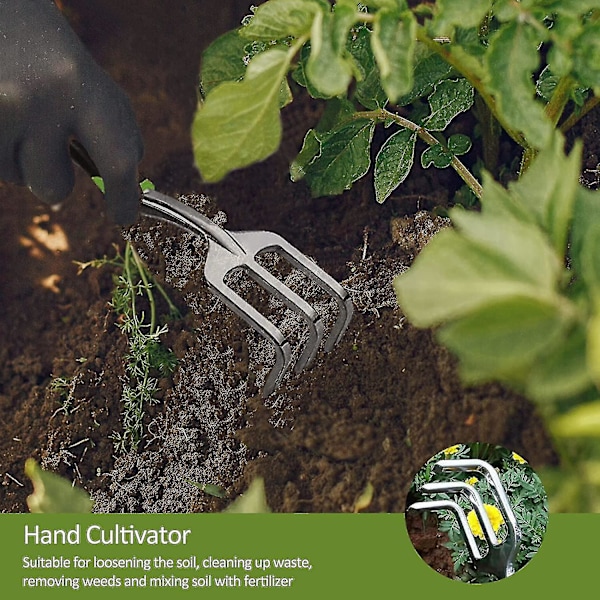 Gardentool sæt, 3-delt haveværktøjssæt med haveske, planteske og håndrive med skridsikkert ergonomisk håndtag, kraftigt havearbejde Ki