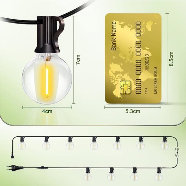10m Outdoor String Lights - Warm White G40 LED Bulbs, Connectable, Shatterproof IP44, Black