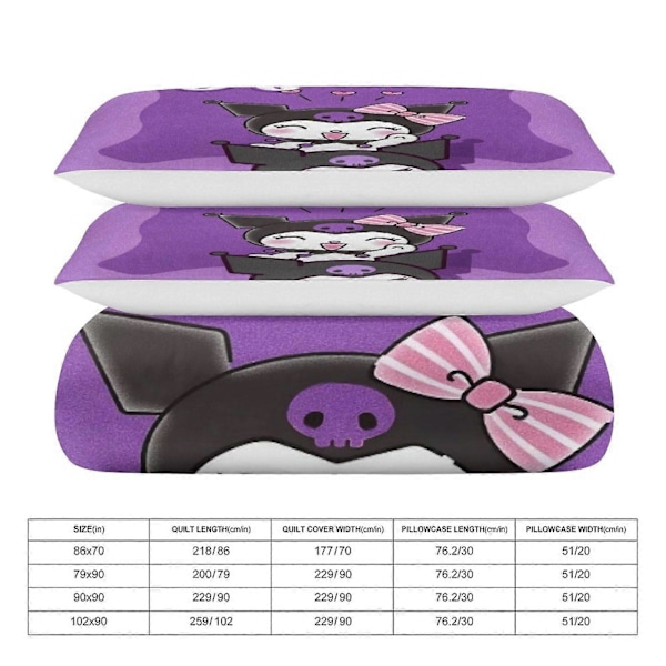v1517 Kuromi Täcke Set Tjockt Mjukt 3 Delars Sängklädesset Året Runt Täcke med 2 Örngott för Vuxna Kvinnor Tjejer Tonåringar Hem Rum Inredning io1517 135x200cm 53x78in
