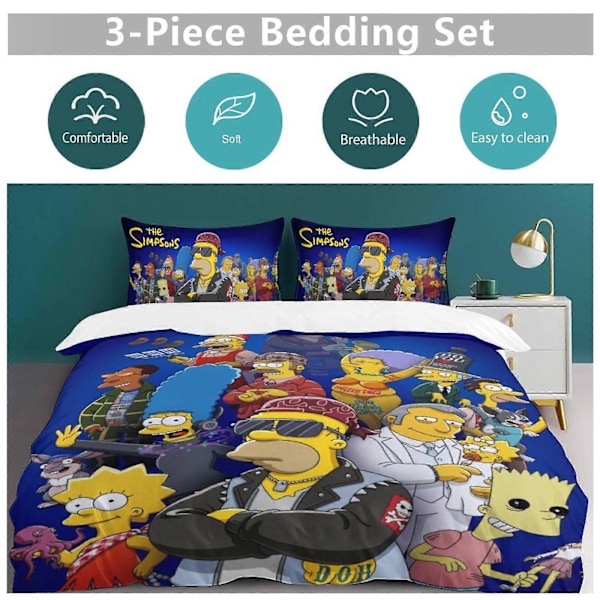 x240 The Simpsons 3-delt sengetøjssæt Varmt og behageligt blødt dynebetræk sengetøjssæt med 1 dynebetræk og 2 pudebetræk til soveværelse b240 135x200cm 53x78in
