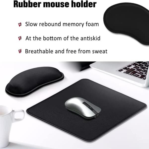1 stk. håndledsstøtte til mus, håndledsstøtte med memoryskum, ergonomisk til aflastning af håndleddet, sort musemåtte sæt, håndledsstøtte til mus
