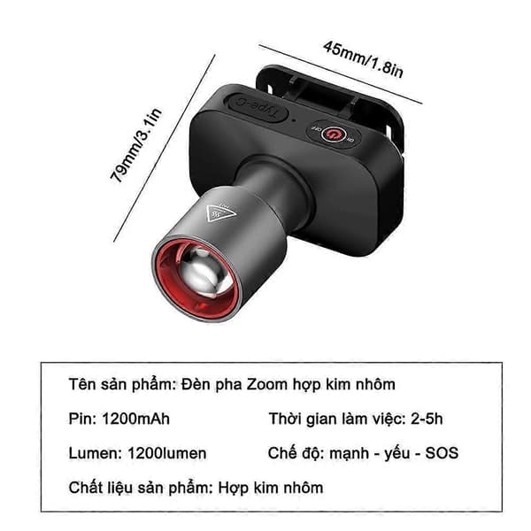 Supersterk LED Zoom Hodelykt USB Oppladbar Hodelykt Hodelykt~ V5F7 ABS head 1pcs