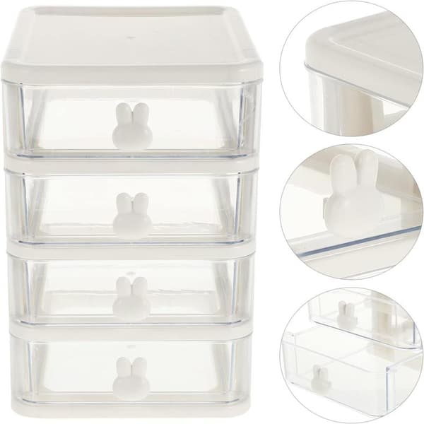 Plastic Storage Box, 21X17cm 4 Layers Multifunctional Desktop Storage Cabinet Storage Container with Drawers Mini Drawer Organizer for Home, Office White