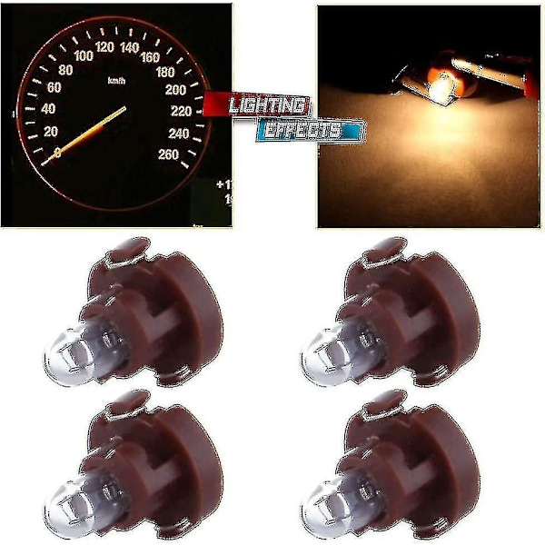 Pakke med 4 udskiftninger, der passer til Dash A/C instrumentklynge panel instrumentbræt målere lys varm hvid T3 Neo Wedge halogenpære 12v