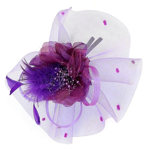Lilla blomsternettinghodeplagg for kvinner, elegant hårspenne for bryllupskveldsfestkostyme