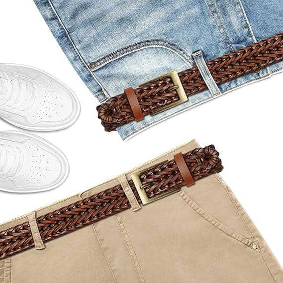 Herrbälte, flätade läderbälten för män, vardagsjeans, klänning, golf, presentförpackning