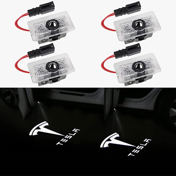 Dørlogo-projektorlys Velkomstlys Trinlys Til Tesla Model 3 Model Y Model S Model X Billedørlys Tesla Lys Tesla Tilbehør, 4 Stk./pakke