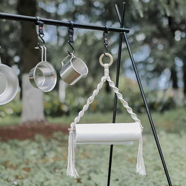 Farfi Paper Roll Holder Macrame Smooth Stick Monikäyttöinen Ulkona Ripustettava Paperipyyheteline Kotiin Leirintään Beige