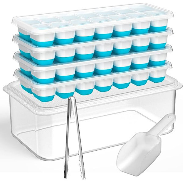 Isbitsform med lock och behållare, 4-pack isbitsformar i silikonplast