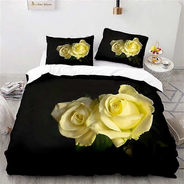 v1148 Sengetøy Svart Kunst Rose Blomster Sengesett Kvinner Jenter Digitaltrykk Dynetrekk Putetrekk Enkelt Dobbel Queen King Size Hjemmetekstil 3-Deler 200x200cm 78x78in