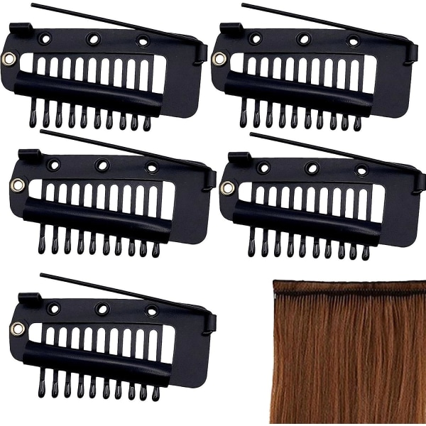 5 stk Hair Chunni Clips Med Sikkerhedsnål, Hair Extension Clips, Grip Clips For Women Hårforlængelse, Gør-det-selv paryk Snap Hårclips med stifter 5Pcs Black