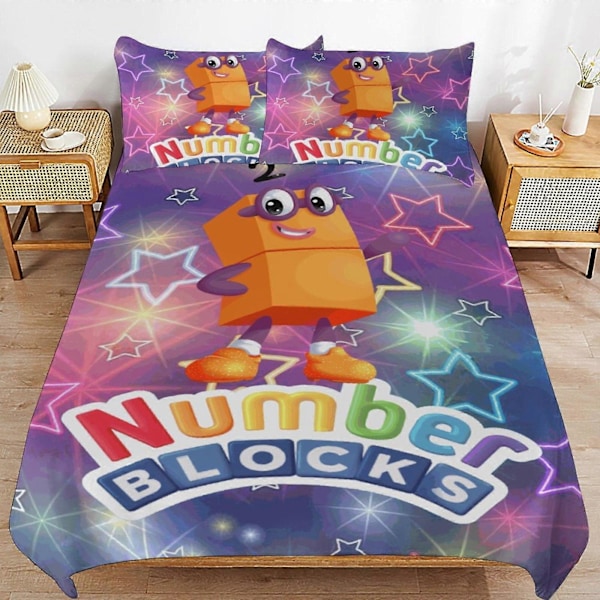 x465 Numberblocks -pussilakanasetti, mikrokuituinen vuodevaatesetti, 3D-painettu kevyt 3-osainen peittosetti, 1 pussilakana ja 2 tyynyliinaa lapsille pojille 135x200cm 53x78in