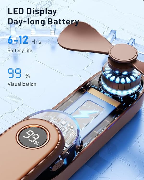 Bærbar håndholdt miniventilator med LED-display