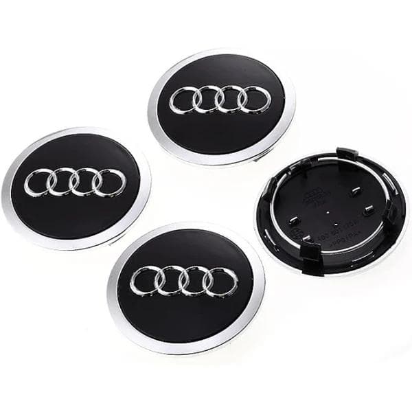 Senterkopper for AUDI 60mm 4-pakning Grå med kromkant Grey with chromed edge