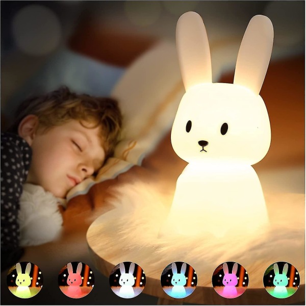 Söt kanin nattlampa för barnrum, bärbar silikon nattlampa för småbarn, mjuk barnkammare lampa, Kawaii rumsdekor, färgförändrande kranstyrning