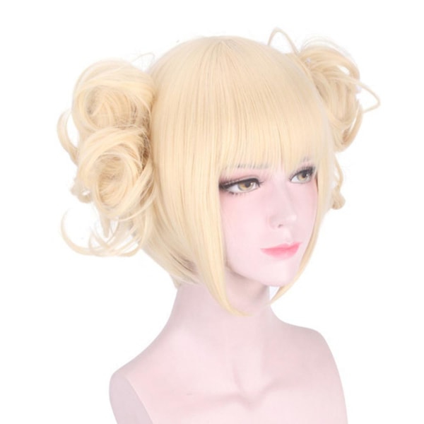 My Hero Academia Toga Himiko Cosplay Blonda peruker Anime Lolita Kort vågigt syntetiskt hår Hela peruker med lugg till Halloween Carnival Party