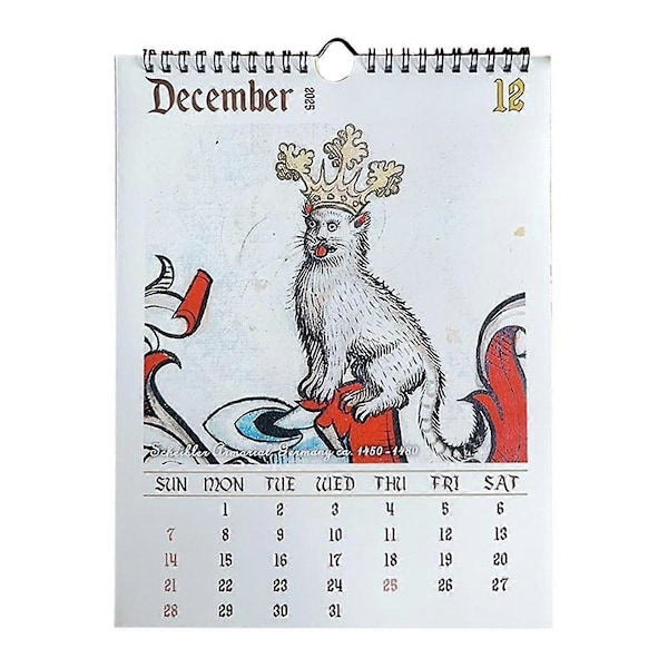 Middelalderlig Kattekalender 2025 Mærkelige Middelalderlige Katte Vægkale 2025 Grimme Middelalderlige Kattekalender 12 Måneder Photo Color