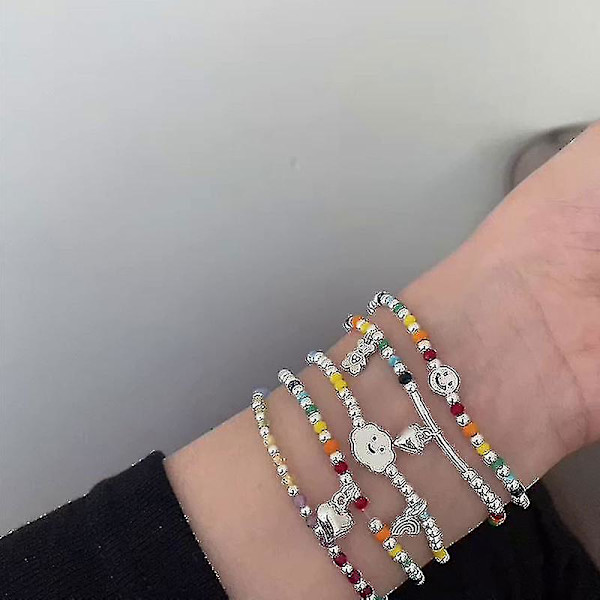 Nye regnbueperler armbånd til kvinder koreanske vedhæng par armbånd håndlavede farverige perler armbånd fest smykker, sæt med 5 stk.